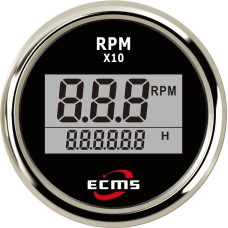 Цифровой тахометр с счетчиком моточасов ECMS PLT2-BS-RPM 52мм, черный (800-00264)